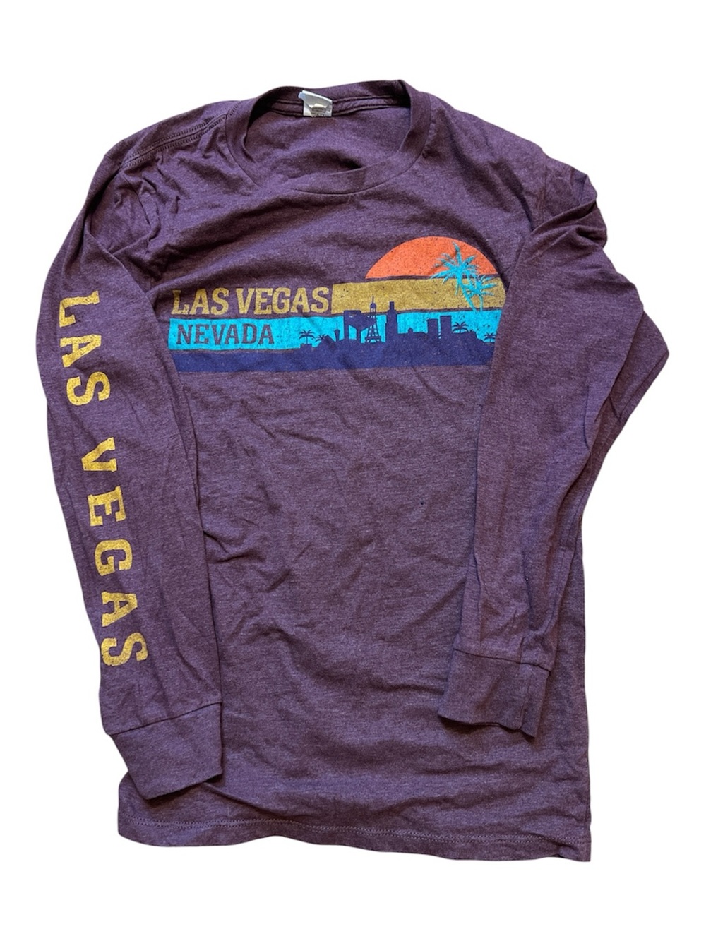 Las Vegas Nevada Retro Graphic Long Sleeve Shirt Purple Small